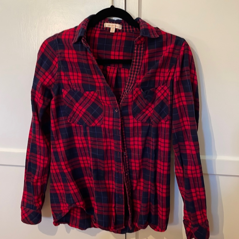 Skies are Blue Flannel button up. Red and blue w light blue embedded.